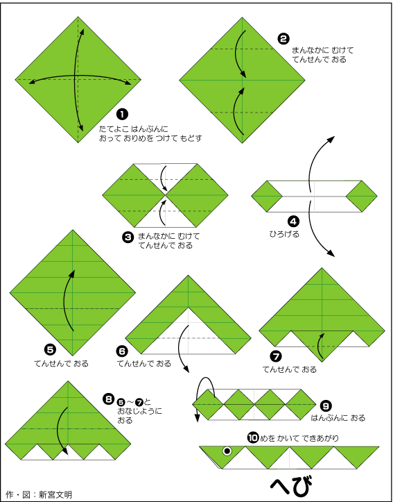 簡単な折り紙 へび の折り図 おりがみくらぶ